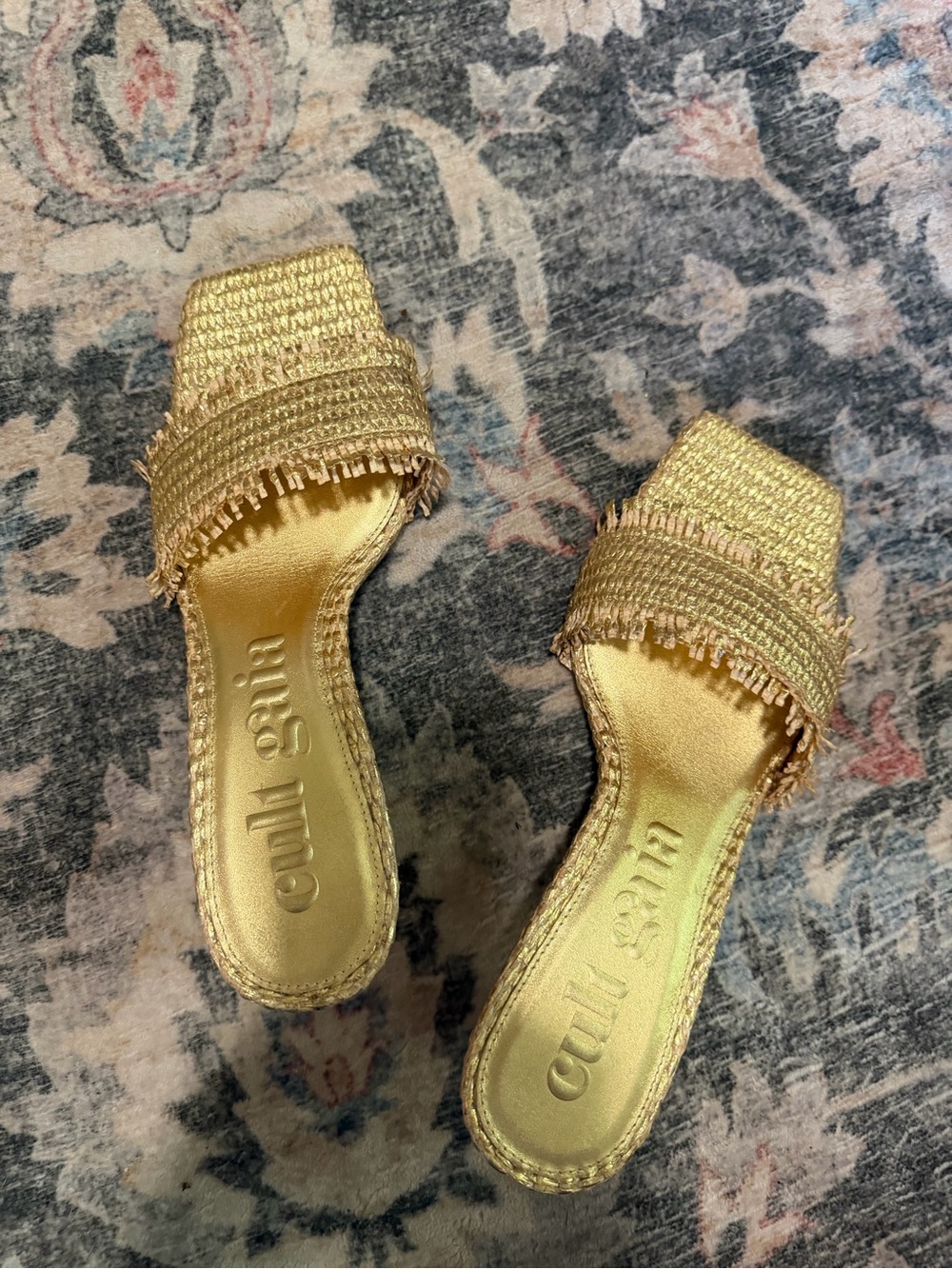 Cult Gaia Ada Gold Straw Metallic Square Toe Sandals / 39 / 8.5 - Picture 6 of 13